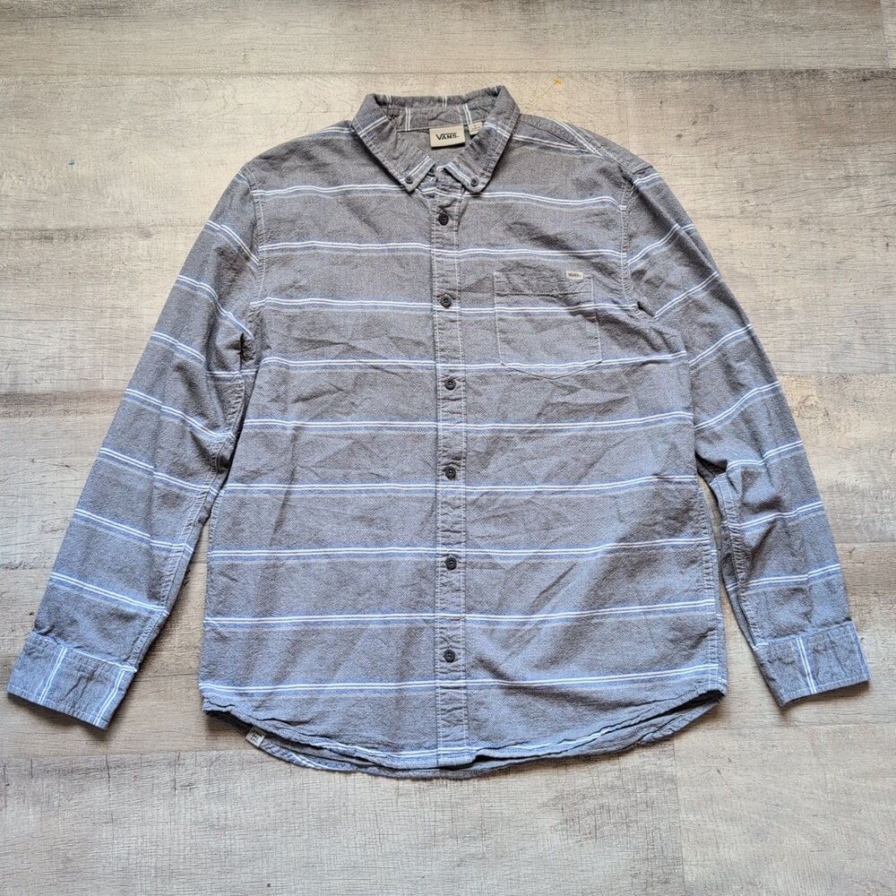VANS Multicolor Cotton Button-Up Shirt Men L Long Sleeve Classic Gray